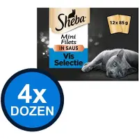 Sheba 4x - Mini Filets Pouch Saus Vis Sel Multipack (12x85g) - Kattenvoer Natvoer - 1.02 kg