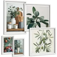 Wallfluent 5-Delige Schilderij Set - Natuurlijke Accenten In Scandinavische Stijl Met Planten - 50 x 50 cm, 20 x 30 cm En 40 x 60 cm - Stijlvolle Wanddecoratie - Interieur - Woonkamer Decoratie