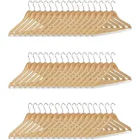 Famanu – Kledinghangers set van 48, 360° draaibare haak van hout, afmetingen HxB: 22,5 x 44,5 cm, garderobehanger in natuur/zilver