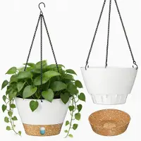 Famanu – Hangende plantenpot van 25 cm, set van 2 stuks, met zichtbaar waterpeil en drainagegaten, ideaal voor binnen en buiten gebruik, kleur wit