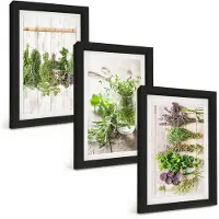 Wallfluent 3-Delige Schilderij Set - Kruiden En Planten Drogen Voor In De Keuken - 20 x 30 cm - Muurdecoratie - Wanddecoratie - Hal - Decoratieve Schilderijen
