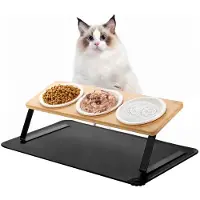 Markenlos – Verhoogde kattenvoederbak met 3 hondenvoederbakken, schuin 15° keramiek met antislipmat, anti-braak voerbak voor katten en kleine honden