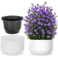 Kadax Bloempot met binnenpot, plastic sierpot vorstbestendig voor bloemen en planten, staand wit 29,5x19cm