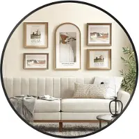 Famanu – Ronde spiegel met een diameter van 105 cm, wandspiegel met metalen frame, eenvoudig te monteren, modern voor badkamer, woonkamer, slaapkamer en hal