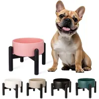Famanu – Verhoogde keramische hondenbak met roestvrijstalen standaard, 16 inch, 2 kopjes (850 ml), voor kleine tot middelgrote honden, roze