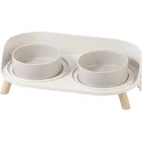Famanu – Verhoogde kattenvoer waterkommenset, antislipstandaard, dubbele keramische voerbak voor katten met spatwaterdichte bescherming