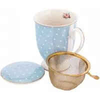Altomdesign Porseleinen Mok Natalie Blue met Zeef en Deksel - 300 ml