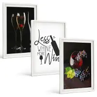Wallfluent 3-Delige Schilderij Set - Wijnglazen Met Druiven En Een Opschrift Over Wijn. - 40 x 60 - Decoratieve Schilderijen - Woonkamer - Interieur - Moderne Wanddecoratie