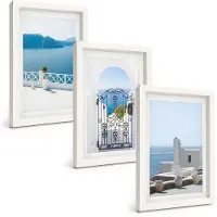 Wallfluent 3-Delige Schilderij Set - Zeezicht Met Witte Gebouwen In Griekenland - 20 x 30 - Decoratieve Schilderijen - Wanddecoratie - Hal - Woonkamer Decoratie