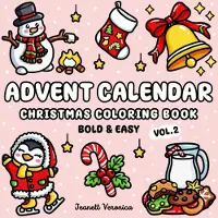 Famanu – Adventskalender kleurboek met 25 eenvoudige ontwerpen voor een ontspannen dagelijkse aftelling, inclusief bonuspagina's, leuk voor volwassenen en kinderen