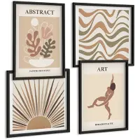 Wallfluent 4-Delige Schilderij Set - Matisse Boho Abstracte Vormen En Patronen - 40 x 40 cm En 40 x 60 cm - Decoratieve Muurdecoratie - Slaapkamer - Woonkamer Decoratie