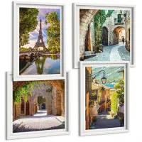 Wallfluent 4-Delige Schilderij Set - Prachtige Straten, Historische Architectuur, Eiffeltoren - 40 x 40 En 40 x 60 - Stijlvolle Muurdecoratie - Slaapkamer - Wanddecoratie