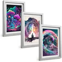 Wallfluent 3-Delige Schilderij Set - Kleurrijke Fantasiekunstillustraties - 20 x 30 cm - Stijlvolle Muurdecoratie - Slaapkamer - Decoratieve Schilderijen