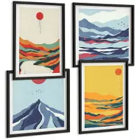 Wallfluent 4-Delige Schilderij Set - Kleurrijke Abstracte Berg- En Rivierlandschappen - 40 x 40 cm En 40 x 60 cm - Muurdecoratie - Interieur Decoratie - Moderne Wanddecoratie