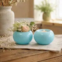 Ptmd collection PTMD - 2 stuks - vaas - bol - blauw - glas - H9 x Ø 14 cm - vaasjes - 2 stuks
