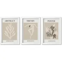 Wallfluent 3-Delige Schilderij Set - Plantenpatronen In Beige En Bruine Tinten - 20 x 30 - Wanddecoratie - Muurdecoratie - Moderne Interieurdecoratie