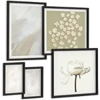 Wallfluent 5-Delige Schilderij Set - Bloemen En Trendy Texturen, Delicate Boho-Stijl - 50 x 50 cm, 20 x 30 cm En 40 x 60 cm - Muurdecoratie - Wanddecoratie - Slaapkamer - Decoratieve Schilderijen
