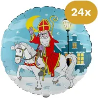 We Fiesta 24x Sinterklaas Folieballon 18 inch / 46cm - Sint te Paard - Decoratie Versiering Pakjesavond