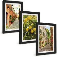 Wallfluent 3-Delige Schilderij Set - Sfeervolle Straatjes Met Bloemen En Citroenen Op De Achtergrond. - 20 x 30 cm - Moderne Wanddecoratie - Slaapkamer