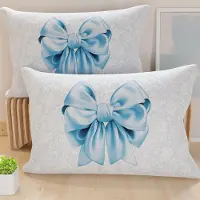 Famanu – 1 paar kussenslopen 50 x 70 cm van microvezel, decoratief kussen voor slaapkamer, bank, woonkamer, set van 2 kussenslopen, lichtblauwe strik, 100% gemaakte in Itáliå