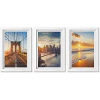 Wallfluent 3-Delige Schilderij Set - Bruggen En Zonsondergangen In Het Stedelijk Landschap - 20 x 30 - Wanddecoratie - Woonkamer Decoratie - Decoratieve Schilderijen