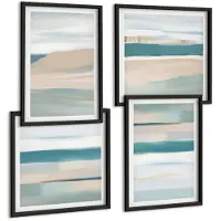 Wallfluent 4-Delige Schilderij Set - Abstracte Landschappen In Tinten Blauw En Beige. - 40 x 40 cm En 40 x 60 cm - Muurdecoratie - Schilderijen Set - Woonkamer - Interieur Decoratie