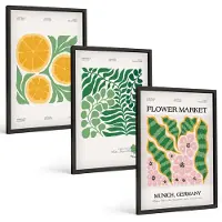 Wallfluent 3-Delige Schilderij Set - Posters Met Fruit- En Plantmotieven In Pastelkleuren - 40 x 60 cm - Moderne Wanddecoratie - Slaapkamer - Woonkamer Decoratie