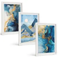 Wallfluent 3-Delige Schilderij Set - Abstracte Marmeren Beelden Uit De Blauwe Bergen - 40 x 60 - Stijlvolle Wanddecoratie - Interieur - Stijlvolle Muurdecoratie