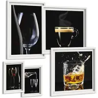 Wallfluent 5-Delige Schilderij Set - Cocktails En Drankjes In Een Elegante Barstijl. - 50 x 50 cm, 20 x 30 cm En 40 x 60 cm - Muurdecoratie - Wanddecoratie - Slaapkamer - Moderne Wanddecoratie