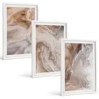 Wallfluent 3-Delige Schilderij Set - Abstracte Marmerpatronen Met Steenstructuur - 40 x 60 - Muurdecoratie - Wanddecoratie - Hal