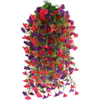 Famanu – Set van 4 kunstbloemen, petunia-hangers van 80 cm, ideaal voor buiten- en binnendecoratie in roze-paars