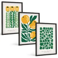 Wallfluent 3-Delige Schilderij Set - Plantenpatronen Met Bloemen En Bladeren (Posters) - 40 x 60 cm - Muurdecoratie - Wanddecoratie - Hal