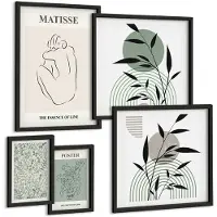 Wallfluent 5-Delige Schilderij Set - Stijlvolle Afbeeldingen Met Plantmotieven En Lijnen. - 50 x 50 cm, 20 x 30 cm En 40 x 60 cm - Wanddecoratie - Moderne Interieurdecoratie - Muurdecoratie
