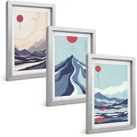 Wallfluent 3-Delige Schilderij Set - Abstracte Berglandschappen In Japanse Stijl - 20 x 30 cm - Wanddecoratie - Muurdecoratie - Moderne Interieurdecoratie - Woonkamer Decoratie