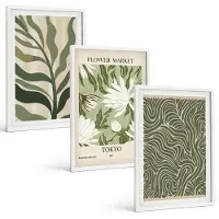 Wallfluent 3-Delige Schilderij Set - Plantenpatronen, Botanische Decoraties, Boho-Stijl - 40 x 60 - Muurdecoratie - Wanddecoratie - Slaapkamer - Interieur Decoratie