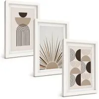 Wallfluent 3-Delige Schilderij Set - Abstracte Vormen In Beige En Bruine Tinten. - 20 x 30 - Schilderijen Set - Wanddecoratie - Woonkamer - Woonkamer Decoratie
