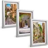 Wallfluent 3-Delige Schilderij Set - Italiaanse Straten Met Bloemen En Architectonische Landschappen - 20 x 30 cm - Muurdecoratie - Interieur Decoratie - Moderne Wanddecoratie