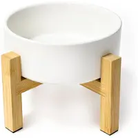 Famanu – Keramische verhoogde kattenkom met standaard, anti-braak voer- en waterbak voor katten en kleine honden, antislip ontwerp, 400 ml, wit
