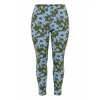 Ulla Popken - Dames - Legging bloemen slim elastische tailleband - Donkerkaki - Maat 46+