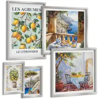 Wallfluent 5-Delige Schilderij Set - Paarden In Beweging, Strand En Vuurtoren, Watergolven - 20 x 30 cm - Stijlvolle Muurdecoratie - Slaapkamer - Wanddecoratie