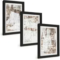 Wallfluent 3-Delige Schilderij Set - Abstracte Patronen In Tinten Wit En Bruin. - 20 x 30 cm - Wanddecoratie - Schilderijen Set - Interieur - Decoratieve Schilderijen