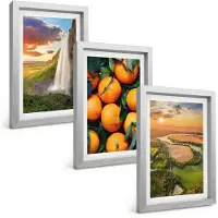 Wallfluent 3-Delige Schilderij Set - Waterval Bergen Sinaasappels Italiaans Landschap Zonsondergang - 20 x 30 cm - Moderne Wanddecoratie - Woonkamer - Woonkamer Decoratie