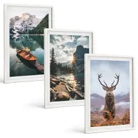Wallfluent 3-Delige Schilderij Set - Bergmeer Lodz Zonsondergang Hert In De Natuur - 40 x 60 - Wanddecoratie - Moderne Interieurdecoratie - Woonkamer Decoratie