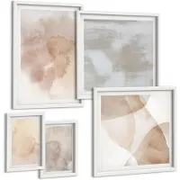 Wallfluent 5-Delige Schilderij Set - Warme Aquarelverf Op Canvas, Pasteltexturen - 50 x 50 cm, 20 x 30 cm En 40 x 60 cm - Stijlvolle Muurdecoratie - Slaapkamer - Decoratieve Schilderijen
