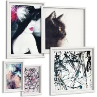 Wallfluent 5-Delige Schilderij Set - Stijlvolle Portretten En Abstracte Kunstcomposities - 50 x 50 cm, 20 x 30 cm En 40 x 60 cm - Decoratieve Schilderijen - Wanddecoratie - Hal