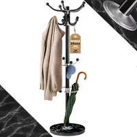 Famanu – Staande kapstok van metaal met marmerlook, 14 haken, 360° draaibaar, 37 x 37 x 175 cm, ideaal voor het ophangen van jassen en accessoires