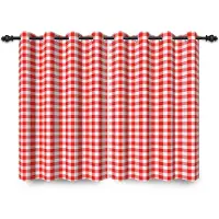 Famanu – Plaid gordijn met ogen, 107 x 160 cm, Buffalo rood en wit, klassiek en vintage verduisteringsgordijn voor slaapkamer of woonkamer, 2 panelen