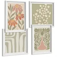 Wallfluent 4-Delige Schilderij Set - Bloemmotieven, Minimalistische Patronen, Boho-Stijl - 40 x 40 En 40 x 60 - Wanddecoratie - Muurdecoratie - Moderne Interieurdecoratie - Decoratieve Schilderijen