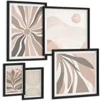 Wallfluent 5-Delige Schilderij Set - Stijlvolle Abstracte Composities In Natuurlijke Tinten. - 50 x 50 cm, 20 x 30 cm En 40 x 60 cm - Muurdecoratie - Interieur Decoratie - Moderne Wanddecoratie