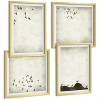 Wallfluent 4-Delige Schilderij Set - Minimalistisch Schilderij Van Vliegende Vogels - 40 x 40 cm En 40 x 60 cm - Moderne Wanddecoratie - Slaapkamer
